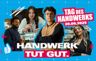 4 junge Menschen mit Kampagnenmotto "Handwerk tut gut" zum Tag des Handwerks am 20.9.2025